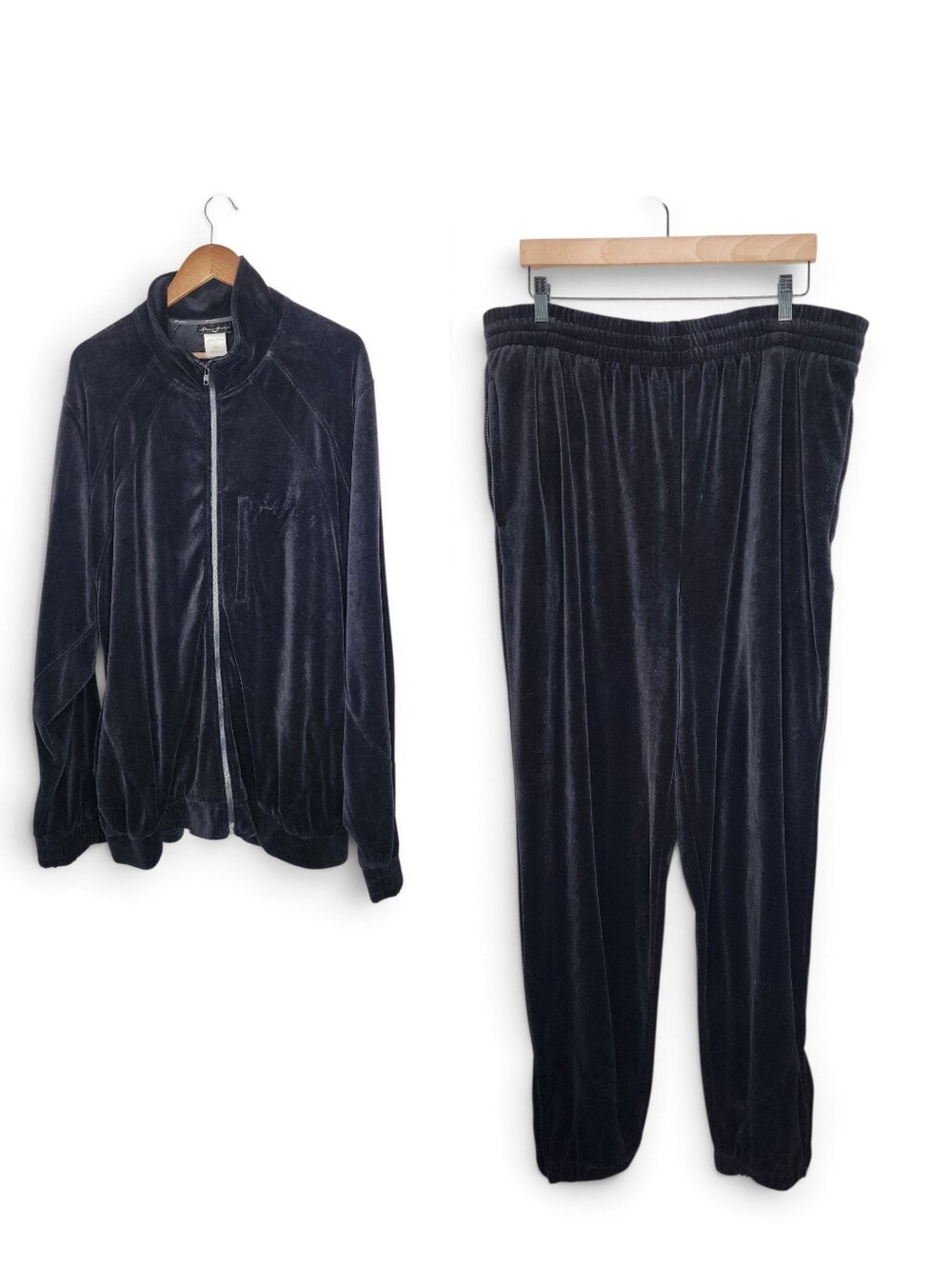 Sean Jean Y2K 90s Vintage Set Velour Pants and Jacket in Black Size XXL